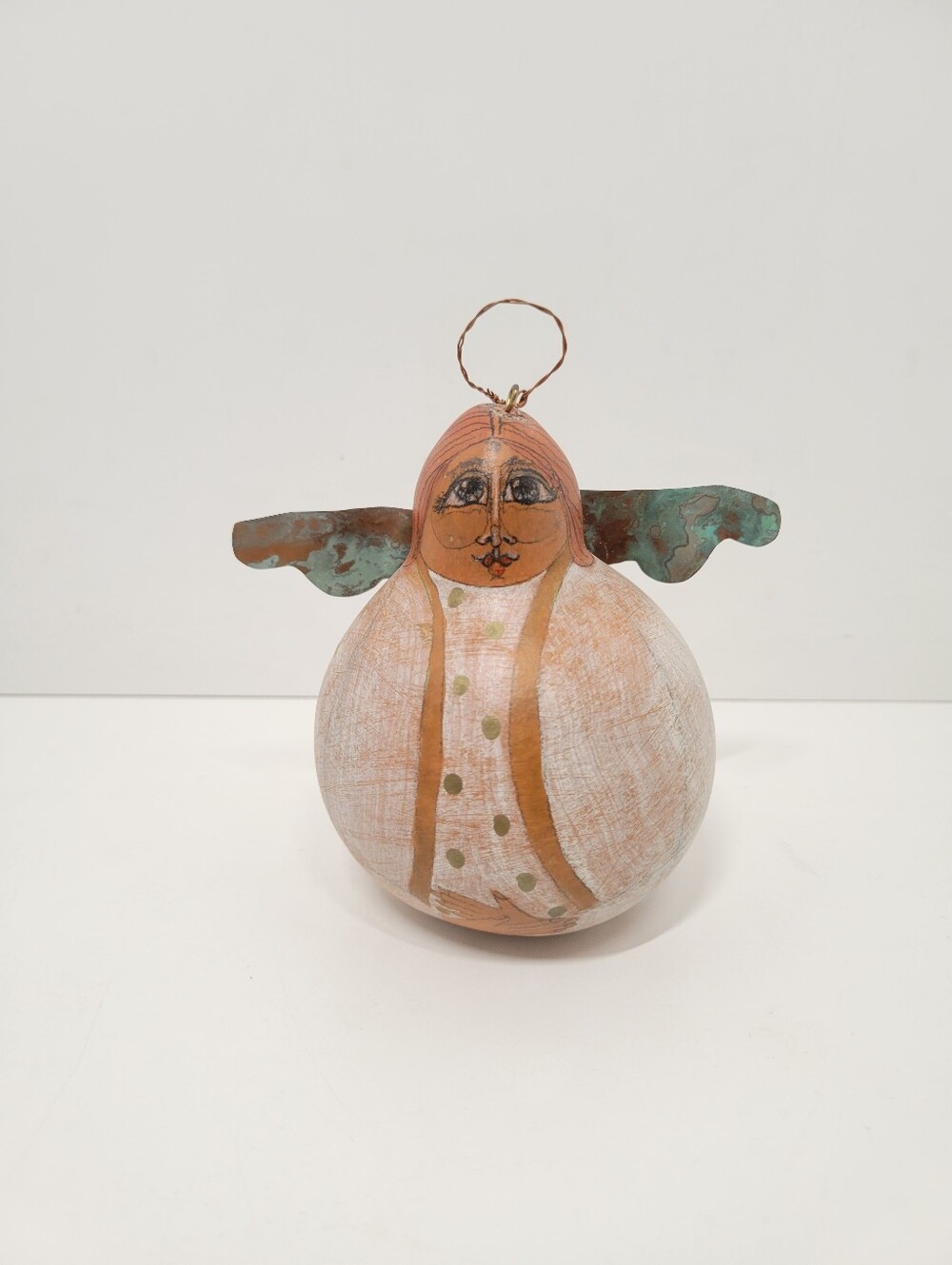 Karen Lee Spencer Angel Painted Gourd Primitive Boho Cottage Grannycore